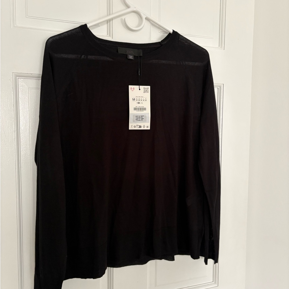 NWT Zara Charcoal Sheer Knit Sweater